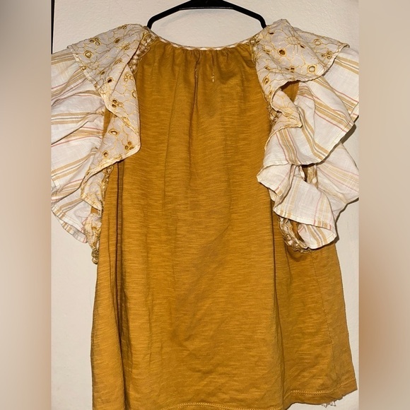 Porridge lagenlook cottagecore mustard yellow blouse boho layer sleeves tassel S - Picture 6 of 9